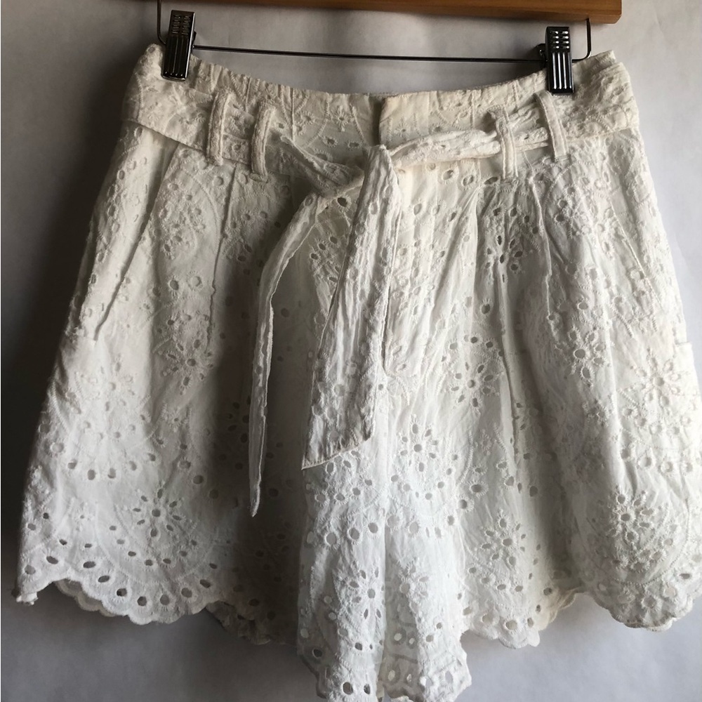 7 For All Mankind White Eyelet Tie-Waist High-Rise Shorts